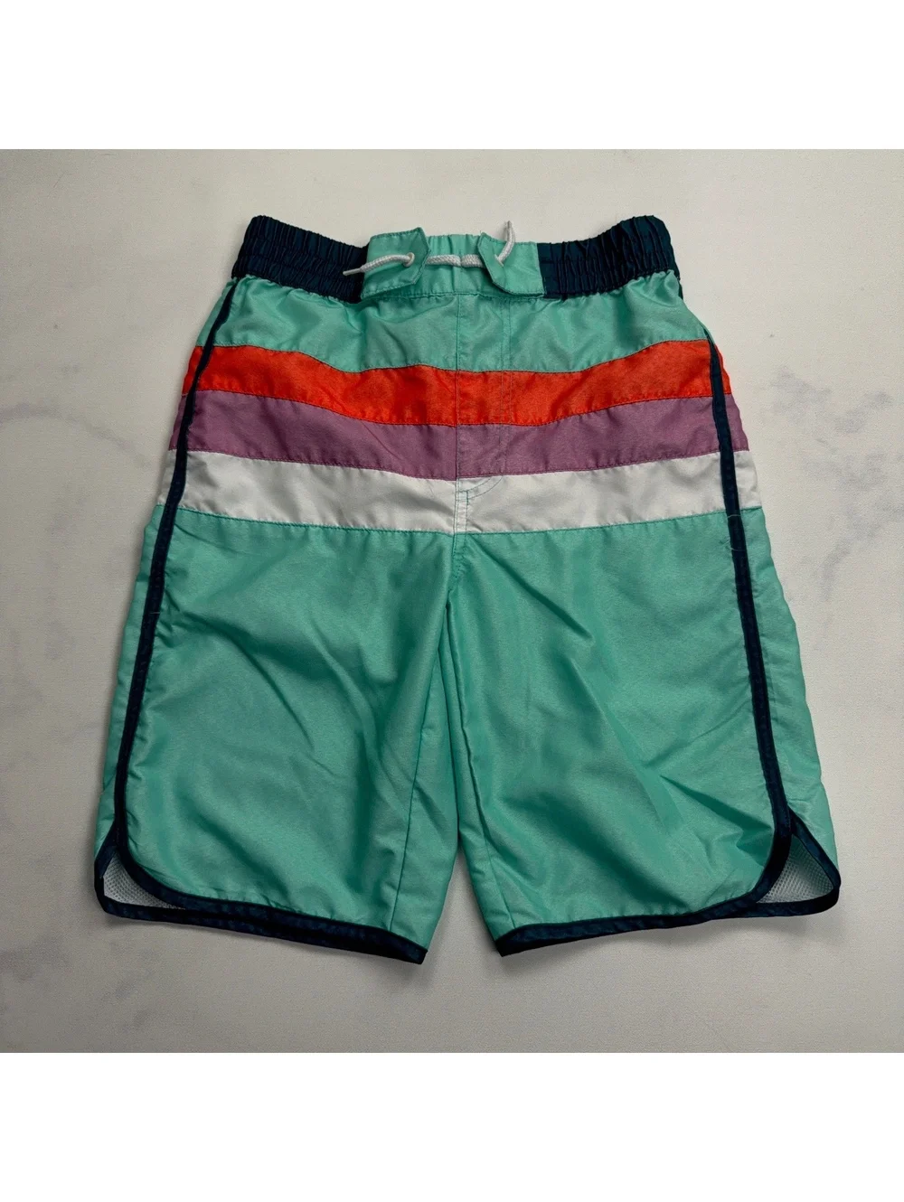 kidpik Swim Trunks Colorblock Stripes Elastic Waist - Boys Large